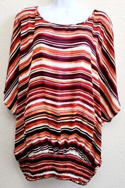 Cato Orange Brown Burgundy Striped Dolman Sleeves Top 22W 24W Plus Lightweight